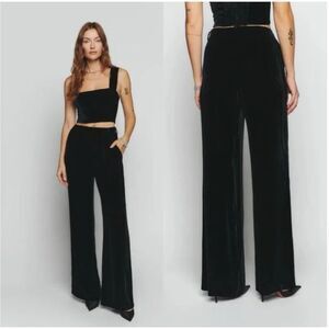Reformation Wes Velvet Black Wide Leg Pants Trousers Size 4